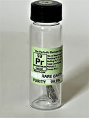 Praseodymium Metal 99.9% 1 Gram + Shiny under Argon in glass ampoule in Labeled Glass Vial - The Periodic Element Guys