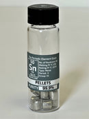 Tin Metal Pellets 20 Grams, 99.9% Pure in our new "Stand Tall" Glass Vial. - The Periodic Element Guys
