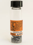 10 Grams of pure 99.999% Tellurium Crystal Pieces in our new "Stand Tall" Glass Vials. - The Periodic Element Guys