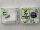 Praseodymium Metal in Glass ampoule under argon, Clean and Shiny 99.9% in a Periodic Element Tile - The Periodic Element Guys