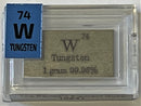 Tungsten Metal 1 Gram Ingot Bullion 99.95% in a labeled Periodic Element Tile - The Periodic Element Guys