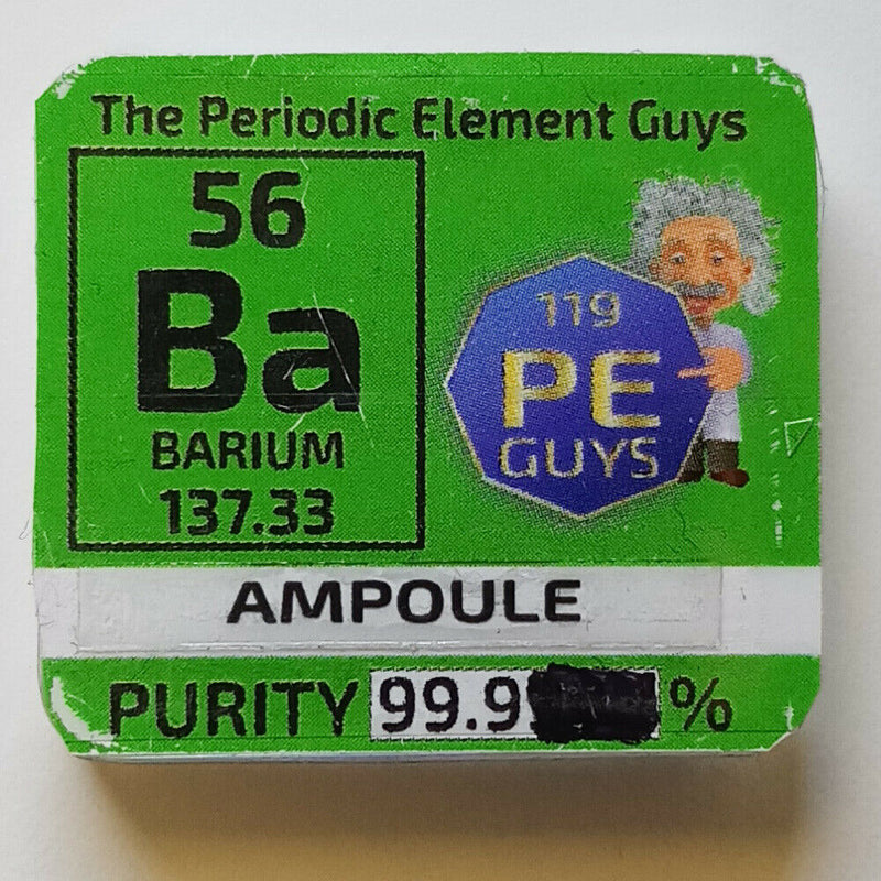 Barium Metal Element Sample Handmade Glass Ampoule 99.9% in Periodic Element Tile - The Periodic Element Guys