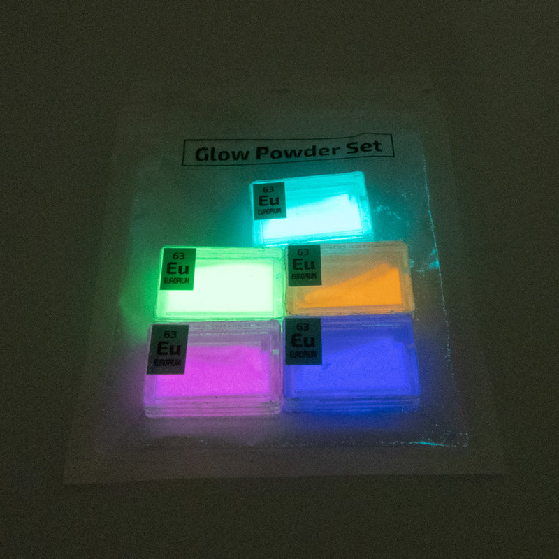 Europium Glow Powder Set in Mini PEGUYS Periodic Element Tiles - The Periodic Element Guys