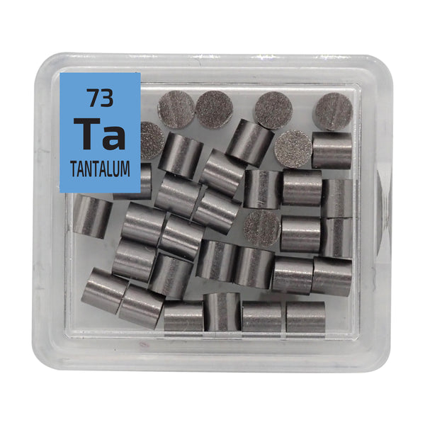 Tantalum Metal Pellets 10 grams 99.99% Element Sample In A PEGUYS Periodic Element Tile - The Periodic Element Guys