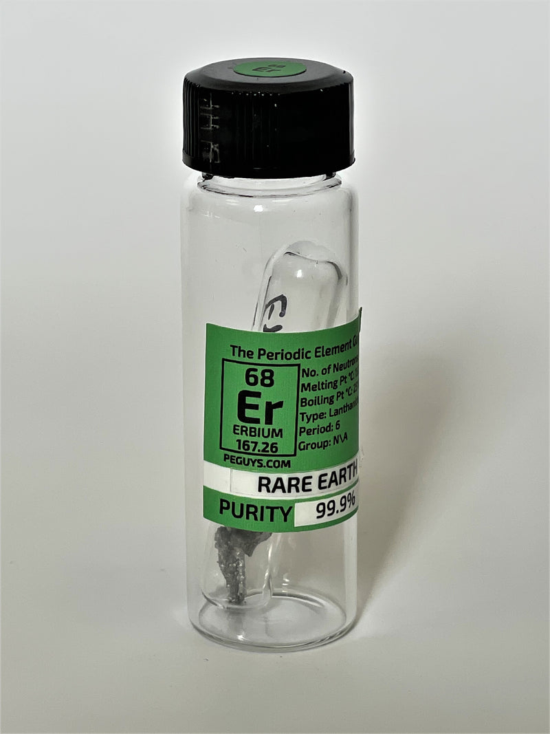 ERBIUM Metal 99.9% 1.5 Grams under Argon in glass ampoule in Labeled Glass Vial - The Periodic Element Guys