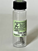 Praseodymium Metal 99.9% 1 Gram +  Shiny under Argon in glass ampoule in Labeled Glass Vial - The Periodic Element Guys