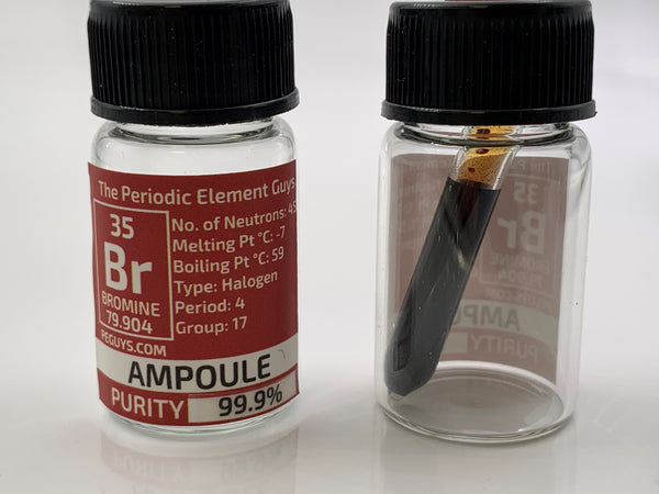 Bromine Ampoule 99.9% in labeled element bottle - The Periodic Element Guys