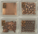 Copper 99.9%  Foil, Pellets, Crystal, Spheres in our new thick Periodic Element tiles