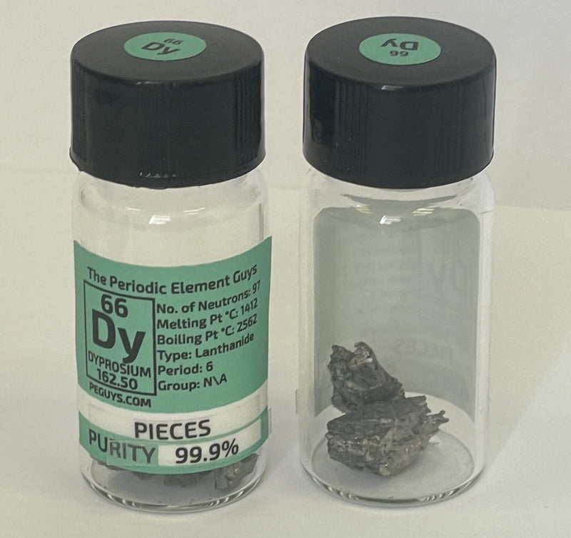 Dysprosium Metal 99.9% 5 Grams in our fully labeled Glass Vial/Bottle