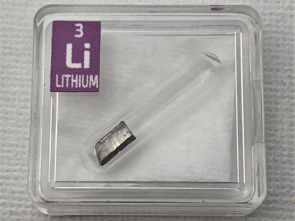 Lithium Metal in Glass ampoule under argon, Clean and Shiny 99.99% in a Periodic Element Tile - The Periodic Element Guys