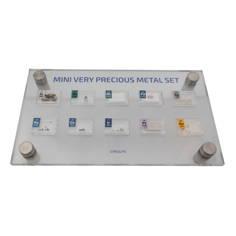 PEGUYS Mini Very Precious Metal Set With Acrylic Table Display.Includes 10 x Periodic element Tiles. - The Periodic Element Guys