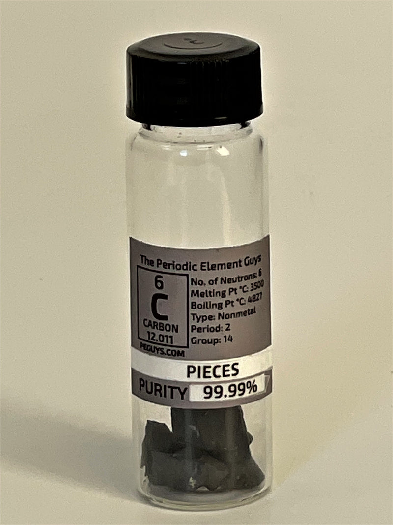 Carbon Graphite Pieces in New "Stand Tall Glass Vial. - The Periodic Element Guys
