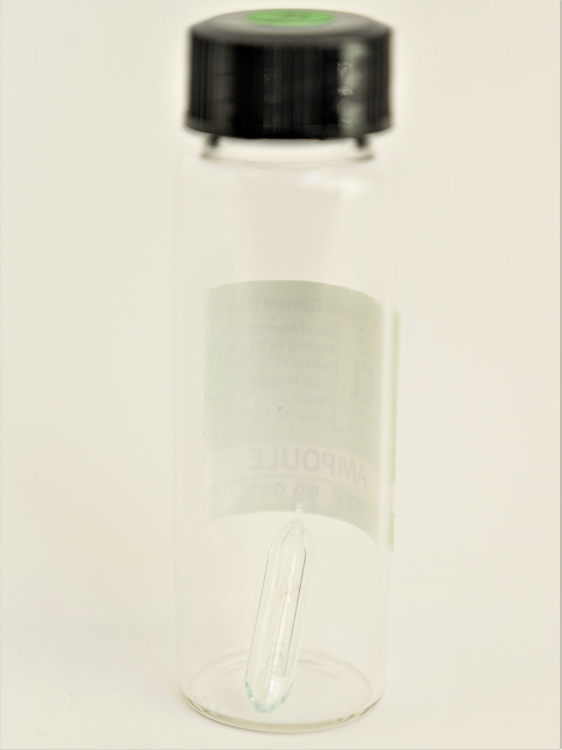 Low Pressure Chlorine Gas Ampoule 99.99% In our new Stand Tall Glass Vials - The Periodic Element Guys