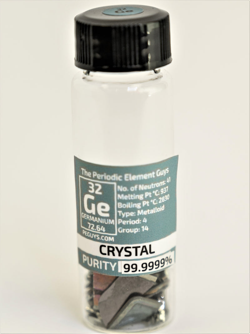 Single Crystal Germanium Lens Pieces 10 Grams 99.999% in our new "Stand Tall" Glass Vials. - The Periodic Element Guys