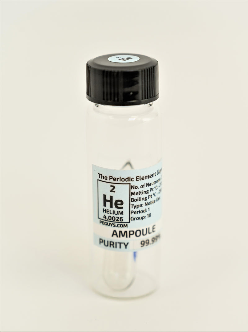 Pure Helium gas Ampoule element 1 sample Low Pressure in labeled glass Vial - The Periodic Element Guys