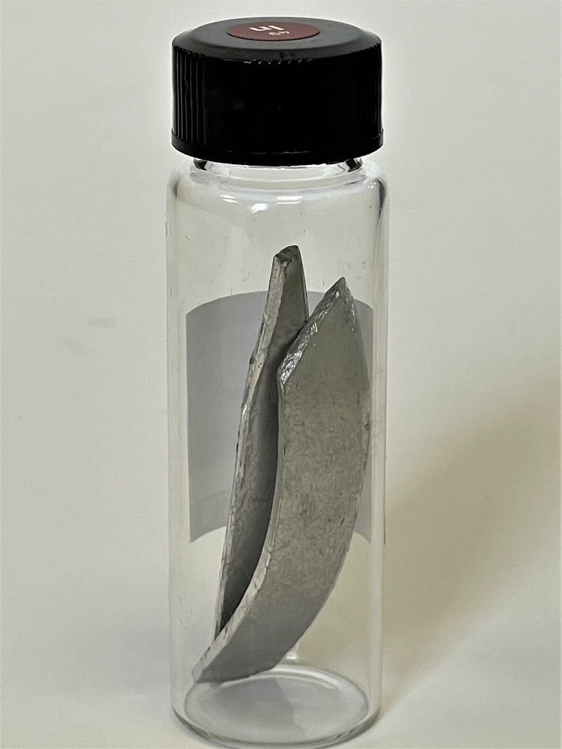 Indium Metal Foil 10 Grams, 99.99% Pure in our new "Stand Tall" Glass Vial. - The Periodic Element Guys
