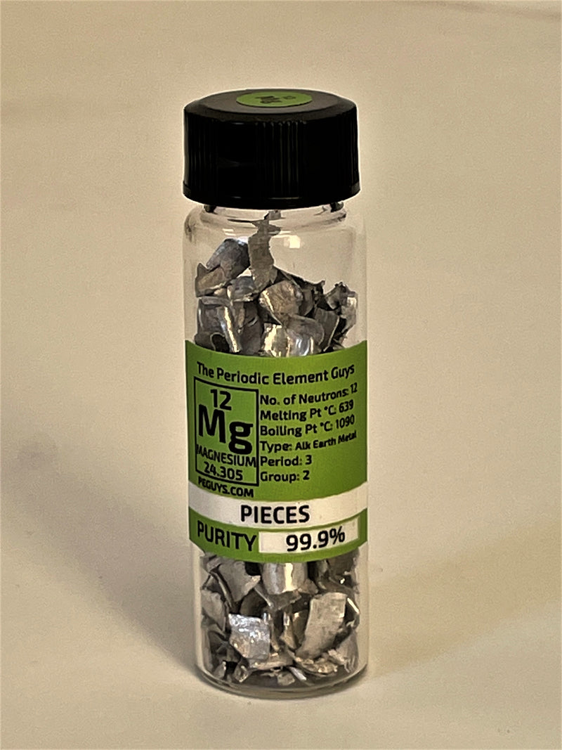 Magnesium Element Sample Pieces - Purity: 99.9% in New "Stand Tall Labeled Vial" - The Periodic Element Guys