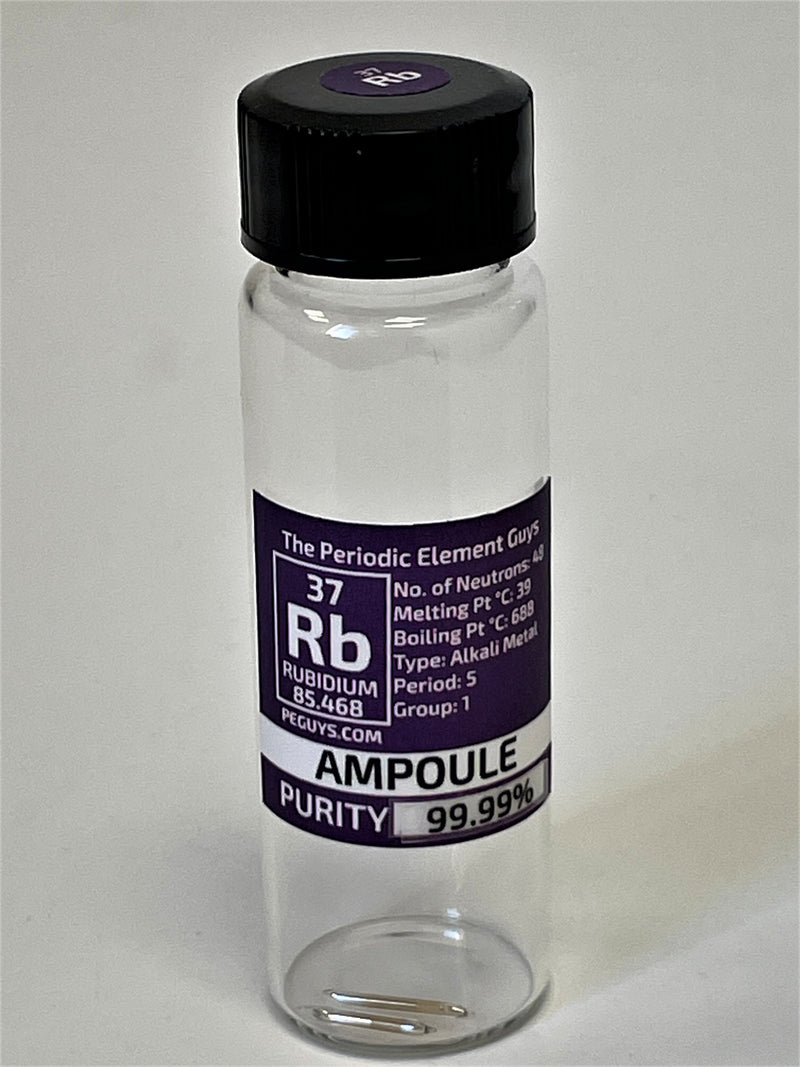 2 x 15mg Rubidium 99.99% Glass Ampoule In our new "Stand Tall Glass Vial" - The Periodic Element Guys