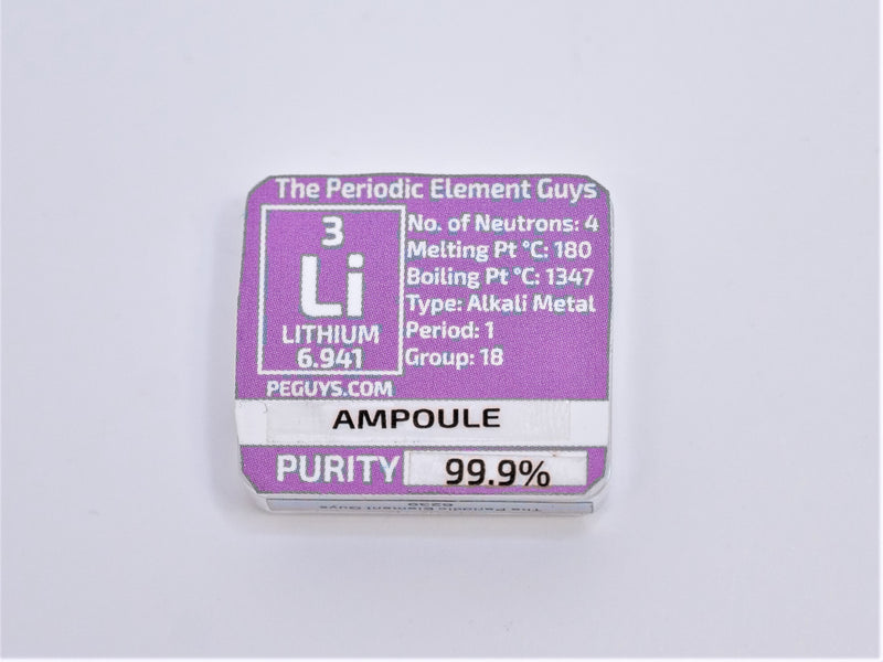 Wholesale 12 x Clean Shiny Lithium Metal Piece under Argon  in Labeled Periodic Element Tiles - The Periodic Element Guys