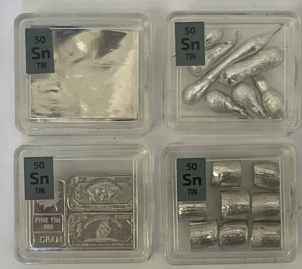 Tin  99.9%  Foil, Pellets, Ingots, Rods  in our new thick Periodic Element tiles
