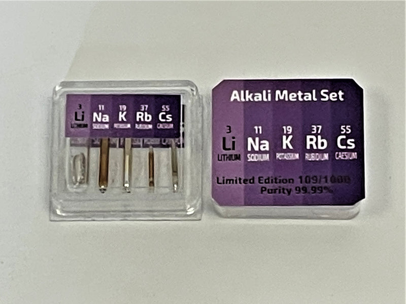 Micro Alkali Set with Lithium under argon, Sodium Potassium Rubidium and Cesium - The Periodic Element Guys