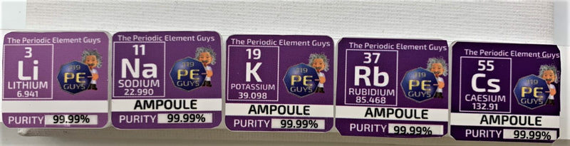NEW Alkali Metals Glass Ampoule Metal set in Periodic Element Tiles - The Periodic Element Guys