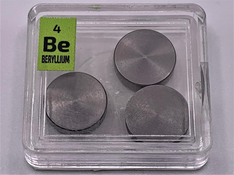 Beryllium Metal 3 x Disks 1 Gram + 99.9% in a Periodic Element Tile - The Periodic Element Guys