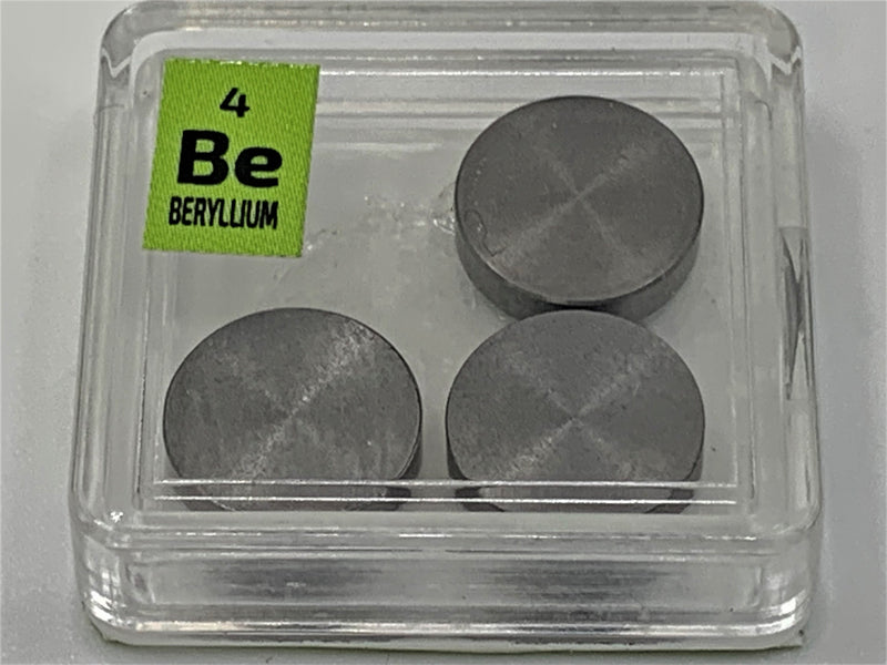 Beryllium Metal 3 x Disks 1 Gram + 99.9% in a Periodic Element Tile - The Periodic Element Guys