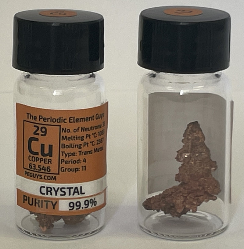 Copper Crystal 99.9% 10 Grams in our fully labeled Glass Vial/Bottle