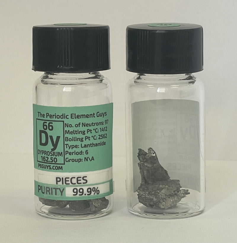 Dysprosium Metal 99.9% 5 Grams in our fully labeled Glass Vial/Bottle