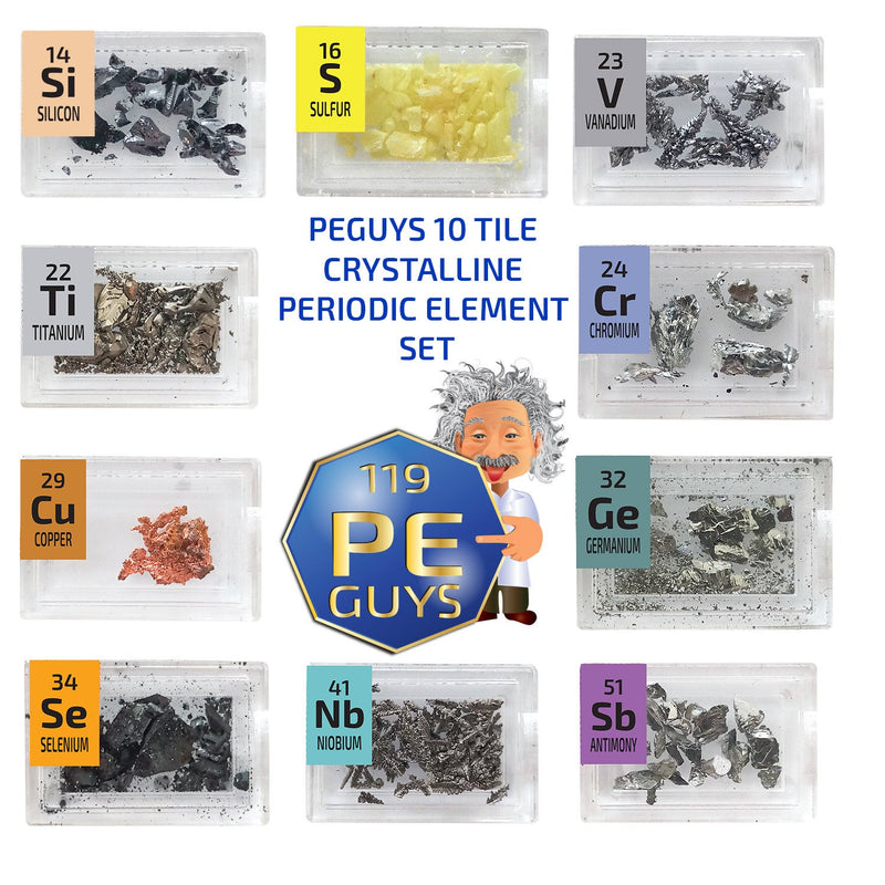PEGUYS 10 Piece Crystalline High Purity Periodic Element Tile Set - The Periodic Element Guys