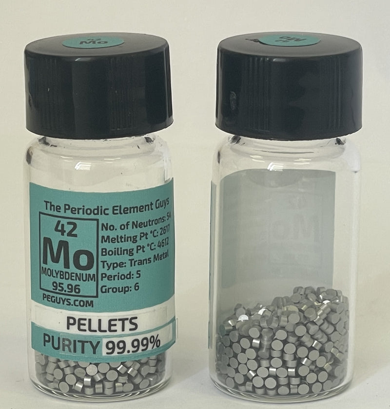 Molybdenum Metal Pellets 99.99% 15 Grams in our fully labeled Glass Vial/Bottle