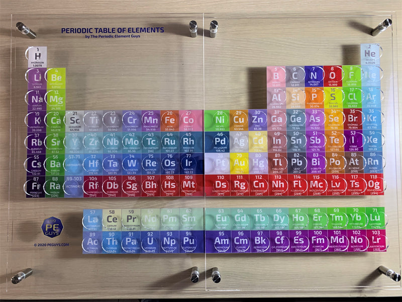 Museum Quality 82 Periodic Table Elements  samples in a labeled glass via in Deluxe Acrylic Table - The Periodic Element Guys