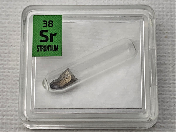 Strontium Metal in Glass ampoule under argon, Clean and Shiny 99.9% in a Periodic Element Tile - The Periodic Element Guys