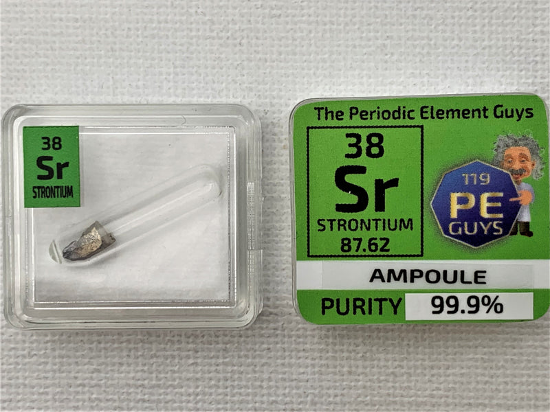 Strontium Metal in Glass ampoule under argon, Clean and Shiny 99.9% in a Periodic Element Tile - The Periodic Element Guys