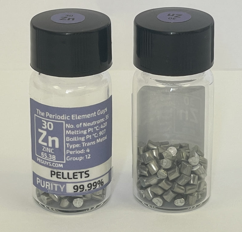 Zinc Metal Pellets 99.99% 15 Grams in our fully labeled Glass Vial/Bottle